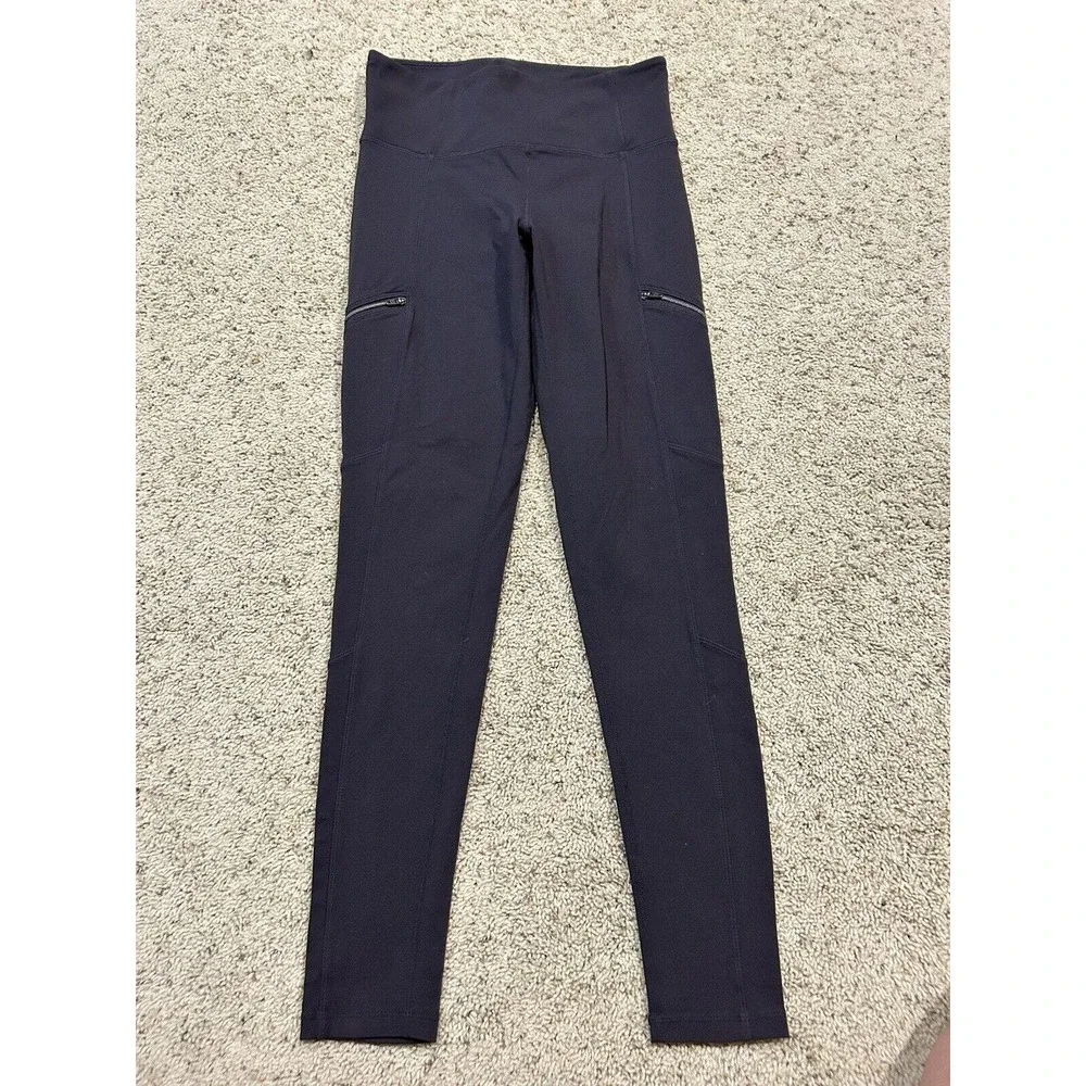 ATHLETA sz S High Rise Metro Drifter Tights Yoga Pants Zip Pants 349426 GRAY H23